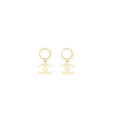 Chanel Pearl And CC Logo Drop Earrings Light Gold Tone