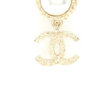 Chanel Pearl And CC Logo Drop Earrings Light Gold Tone