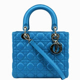 Christian Dior Medium Lady Dior Cannage Lambskin Leather Shoulder Bag Blue