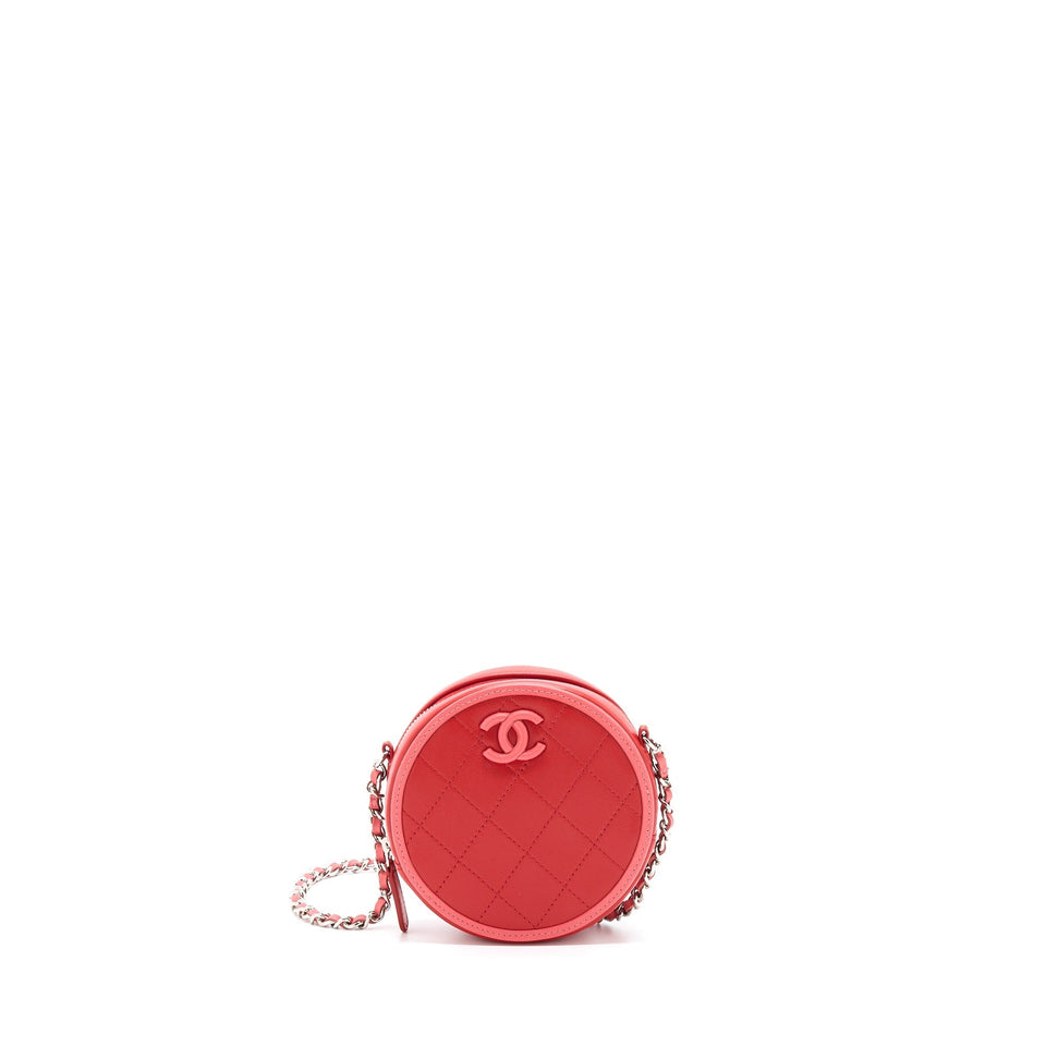 Chanel Round Crossbody Clutch Lambskin Red/Pink