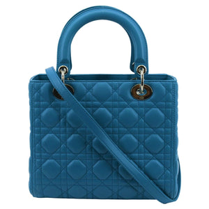 Christian Dior Medium Lady Dior Cannage Lambskin Leather Shoulder Bag Blue