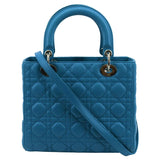 Christian Dior Medium Lady Dior Cannage Lambskin Leather Shoulder Bag Blue