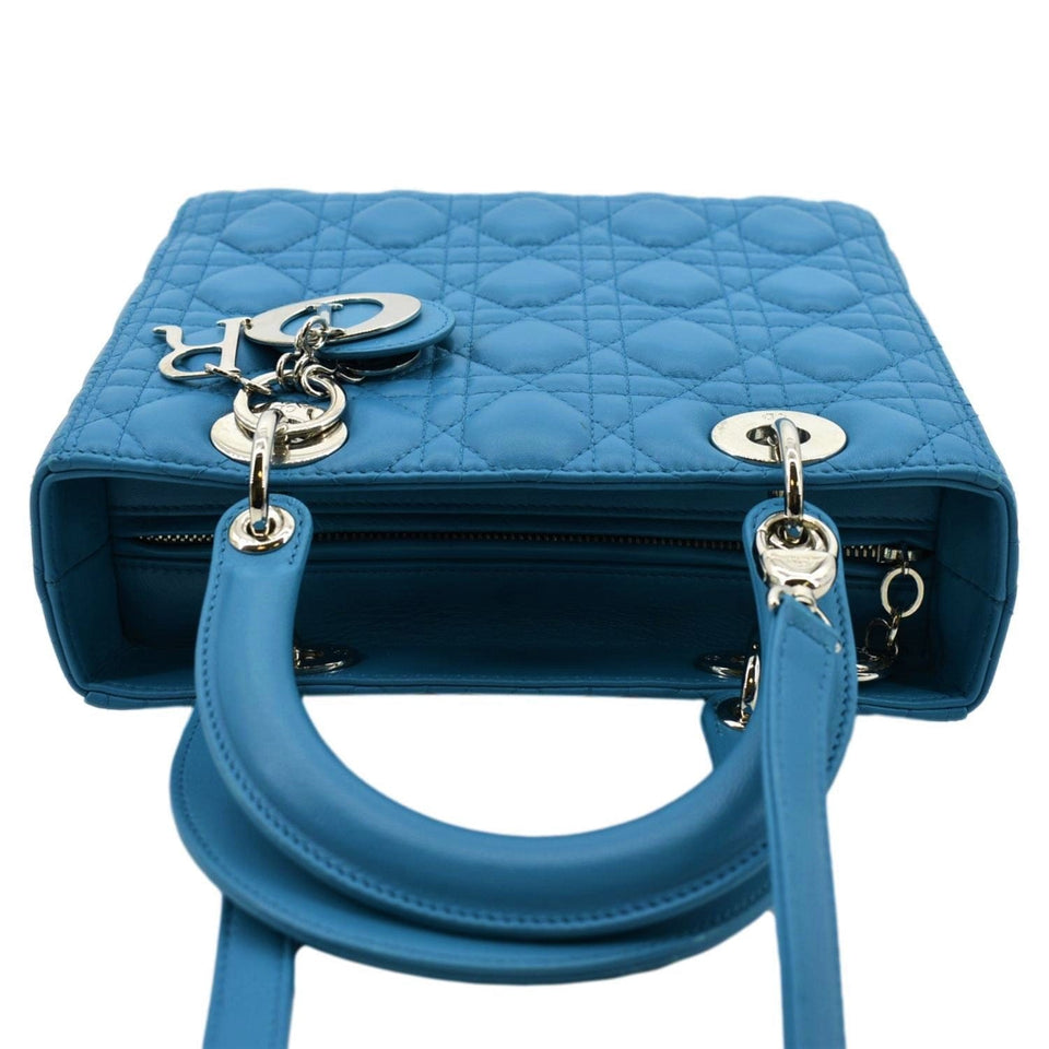 Christian Dior Medium Lady Dior Cannage Lambskin Leather Shoulder Bag Blue