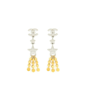 Chanel Crystals CC Logo And Stars Drop Earrings Gold/Silver Hardware