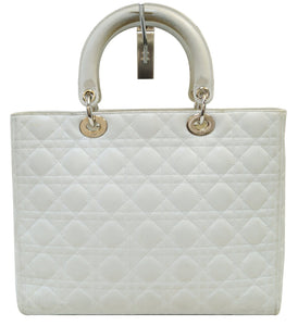 Christian Dior White Lambskin Leather Large Lady Dior Shoulder Bag