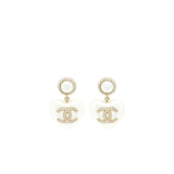 Chanel Heart Pearl Crystals CC Logo Earrings L