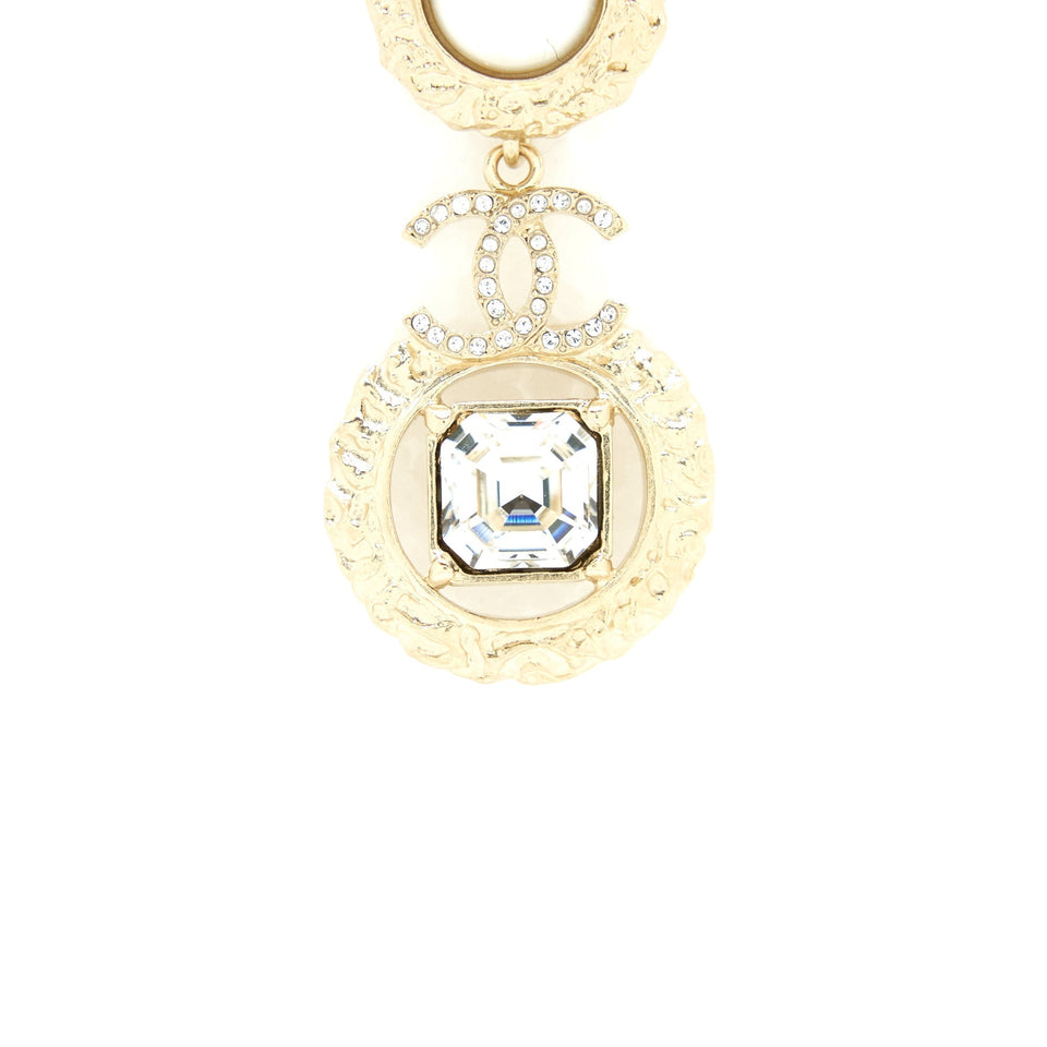 Chanel CC Logo With Pearls And Square Crystals Earrings L
