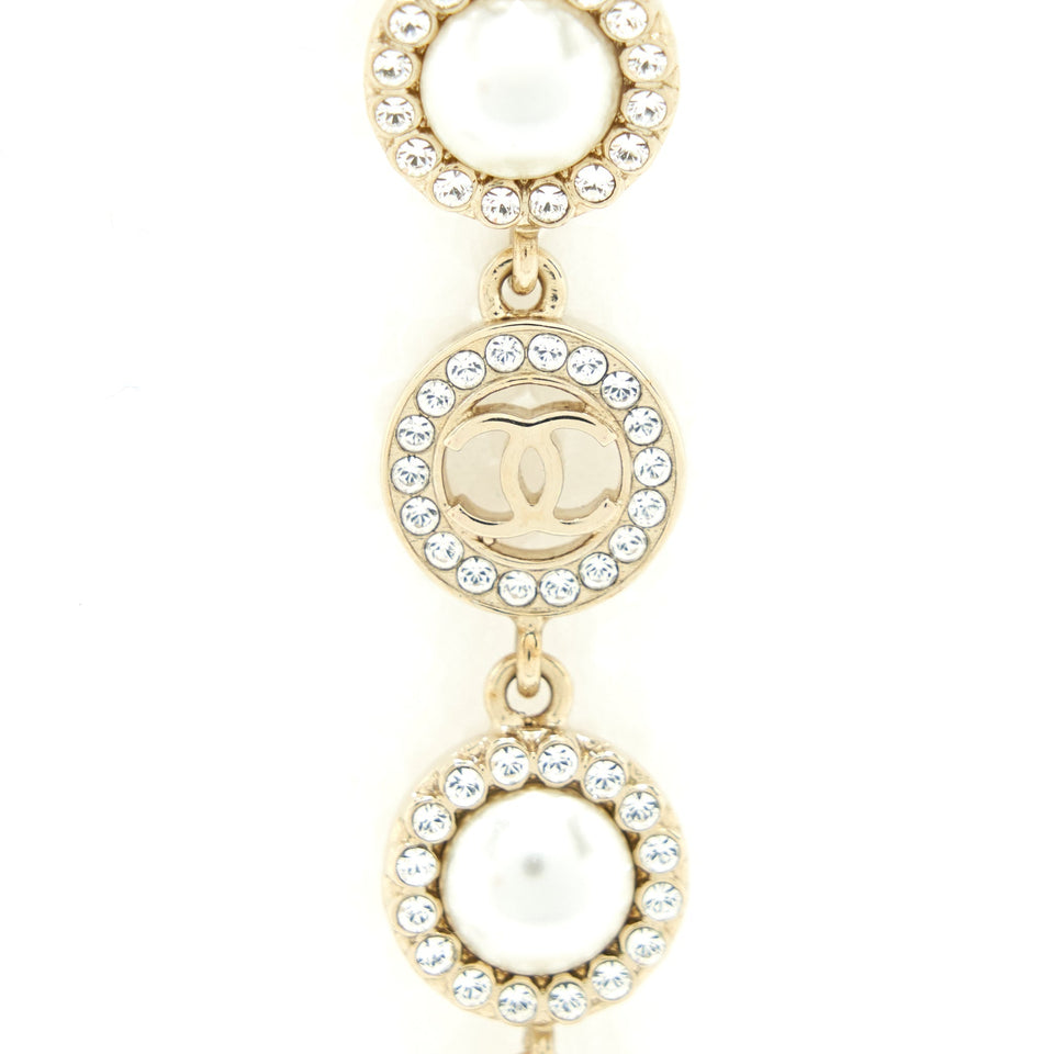 Chanel Crystals CC Logo And Pearls Round Drop Earrings L