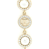 Chanel Crystals CC Logo And Pearls Round Drop Earrings L