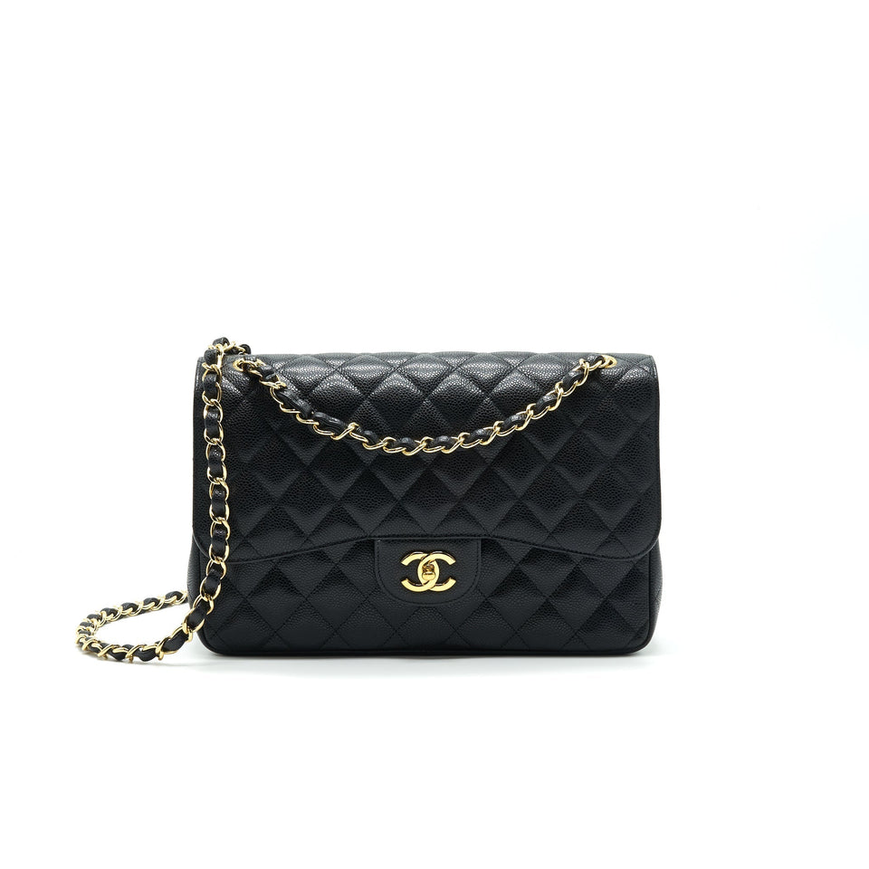 Chanel Classic Jumbo Double Flap Bag Black Cavier