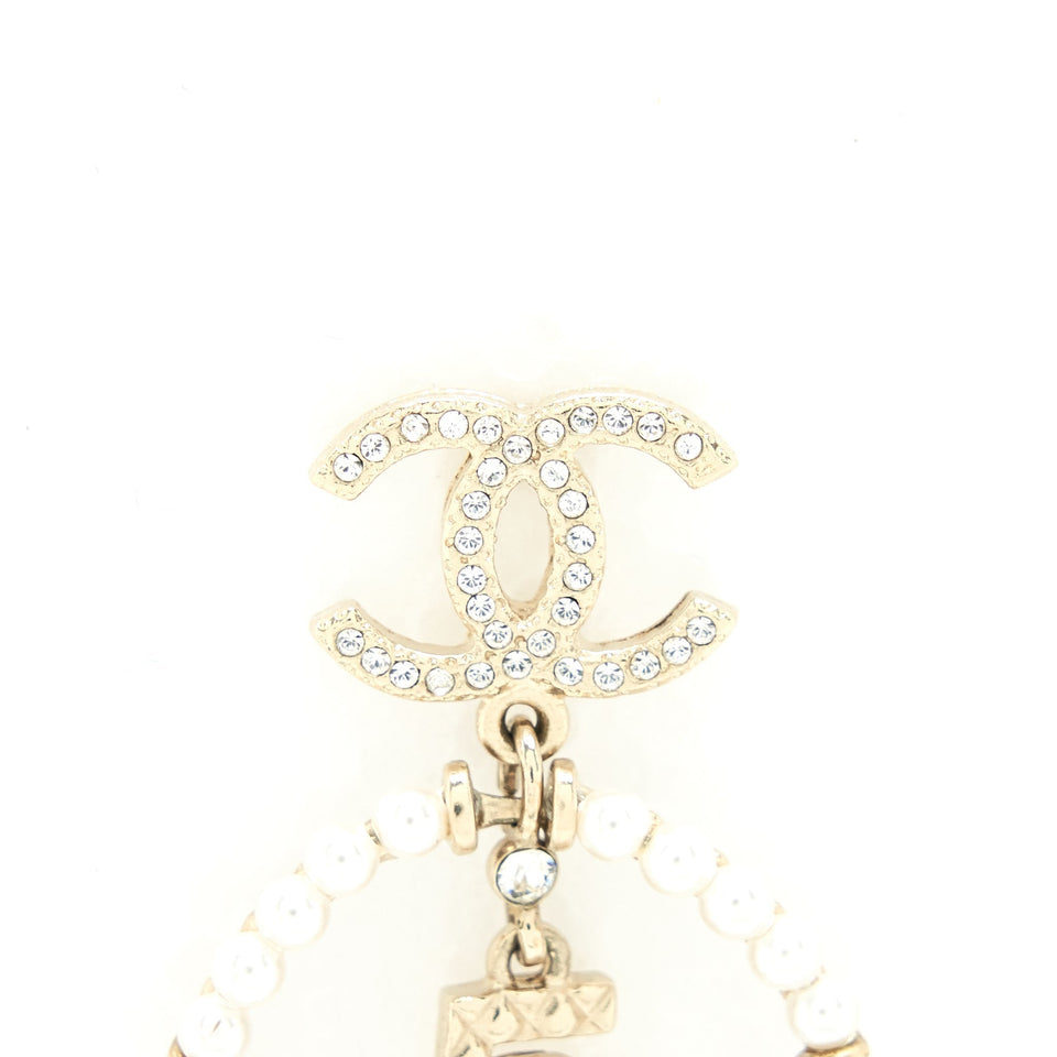 Chanel No.5 Perfume And Crystals CC With Pearl Round Earrings