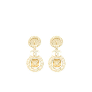 Chanel CC Logo With Pearls And Square Crystals Earrings L