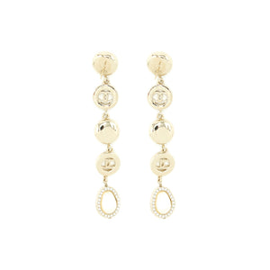 Chanel Crystals CC Logo And Pearls Round Drop Earrings L