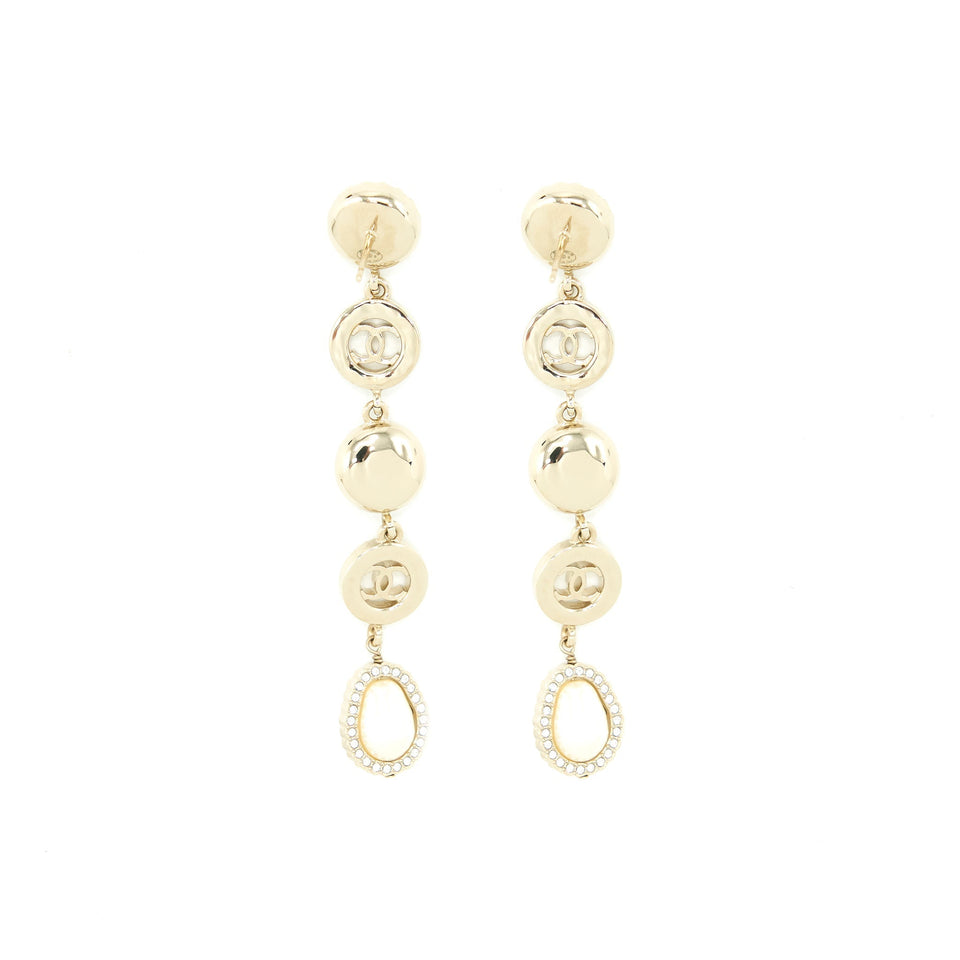 Chanel Crystals CC Logo And Pearls Round Drop Earrings L