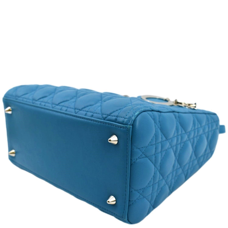 Christian Dior Medium Lady Dior Cannage Lambskin Leather Shoulder Bag Blue