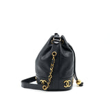 Chanel Vintage CC Logo Pearl Crush Caviar Bucket Bag Black