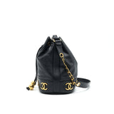 Chanel Vintage CC Logo Pearl Crush Caviar Bucket Bag Black