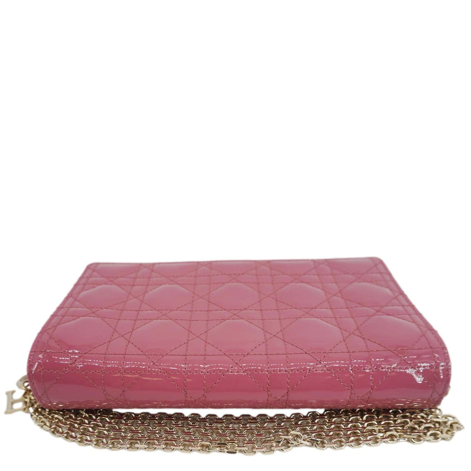 Christian Dior Lady Dior Patent Cannage Leather Chain Pouch Bag Pink