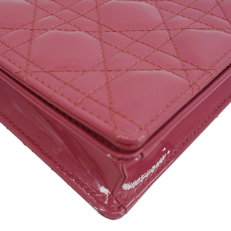 Christian Dior Lady Dior Patent Cannage Leather Chain Pouch Bag Pink