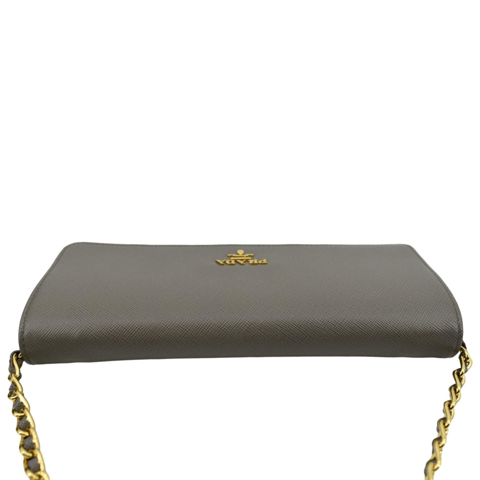 Prada Saffiano Leather Wallet on Chain Clutch Crossbody Bag Argilla 1mt290
