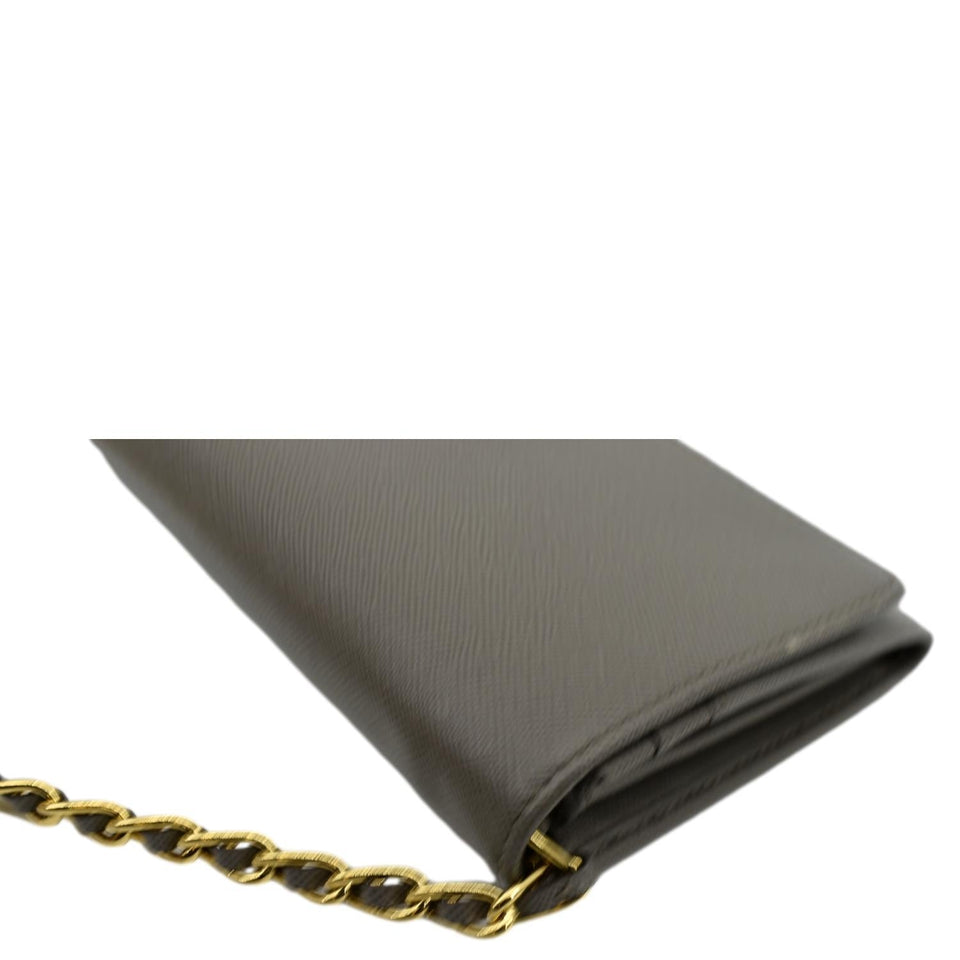 Prada Saffiano Leather Wallet on Chain Clutch Crossbody Bag Argilla 1mt290
