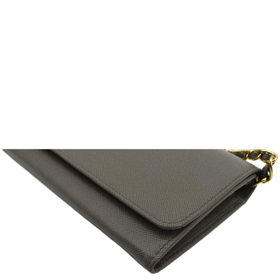 Prada Saffiano Leather Wallet on Chain Clutch Crossbody Bag Argilla 1mt290