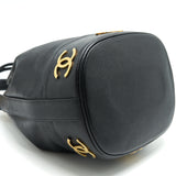 Chanel Vintage CC Logo Pearl Crush Caviar Bucket Bag Black