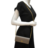 Prada Saffiano Leather Wallet on Chain Clutch Crossbody Bag Argilla 1mt290