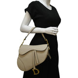 Christian Dior Saddle Grained Calfskin Leather Satchel Shoulder Bag Caramel Beige
