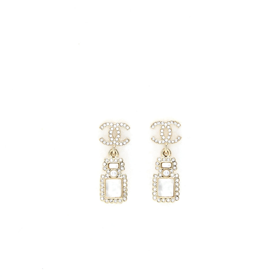 Chanel Crystal And Stud CC Perfume Drop Earring L