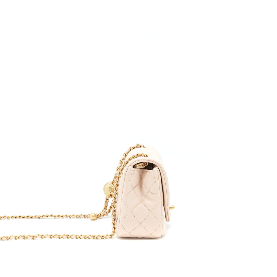 Chanel 22C Pearl Crush Mini Square Flap Bag Lambskin Light Pink