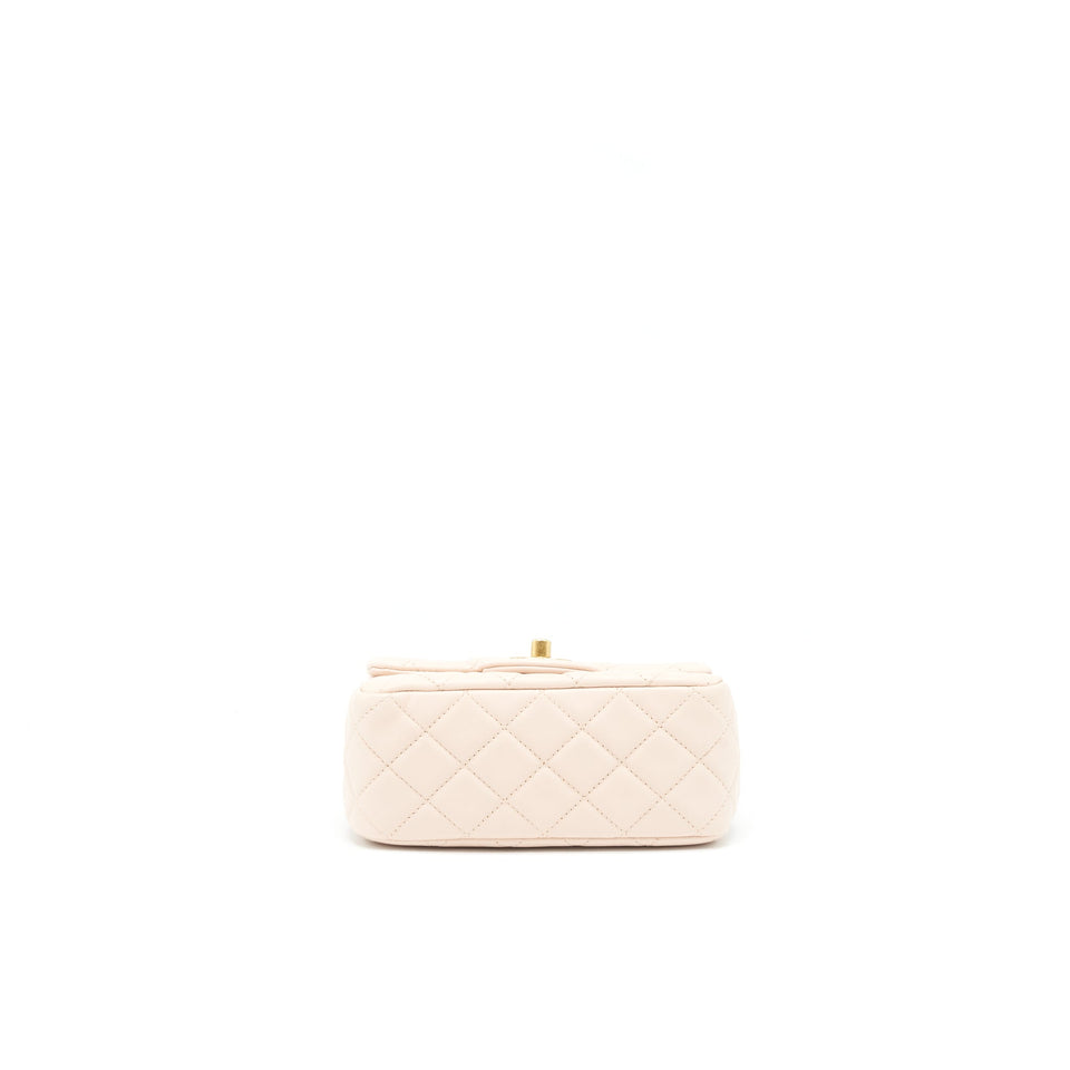 Chanel 22C Pearl Crush Mini Square Flap Bag Lambskin Light Pink