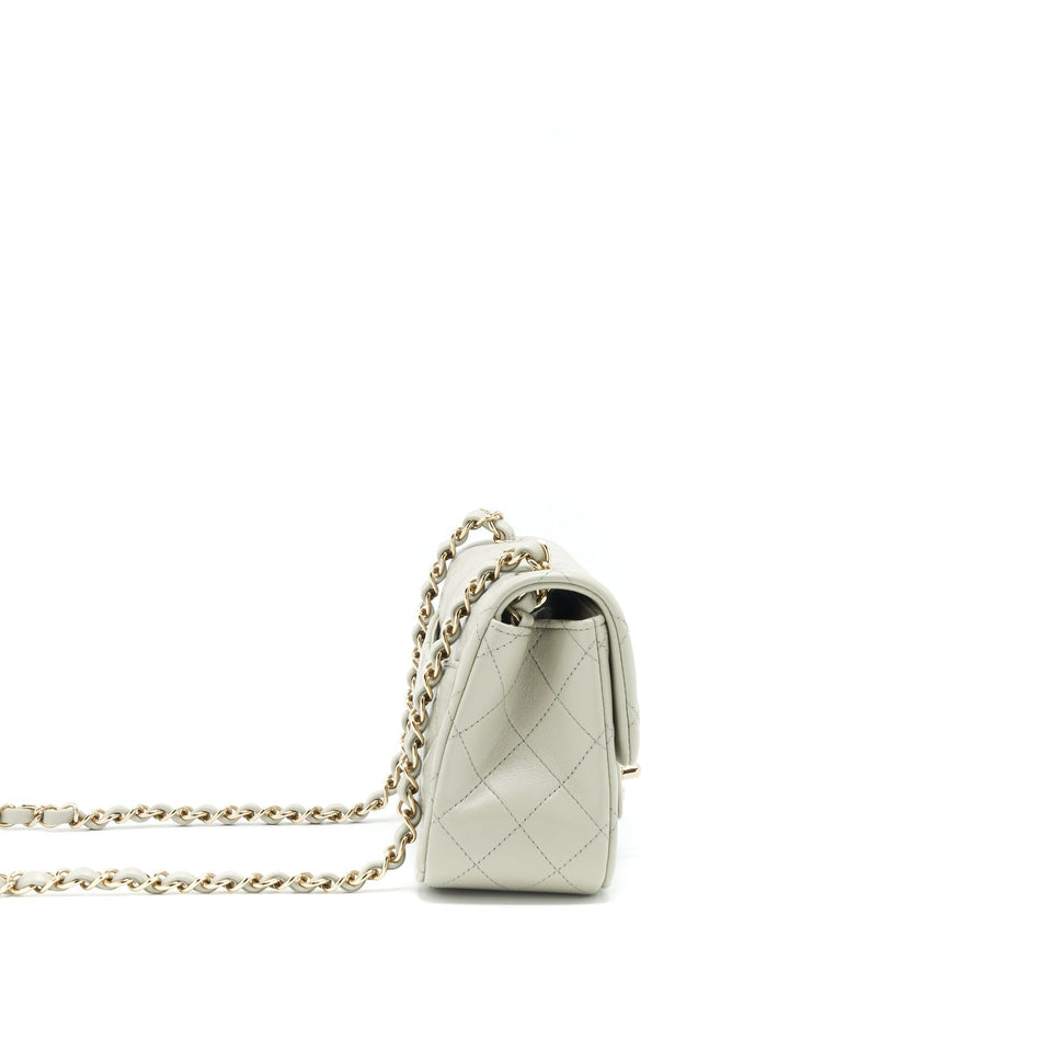 Chanel 22C Mini Square Flap Bag Lambskin Light Grey L