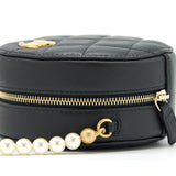 Chanel Pearl Round Clutch With Chain Calfskin Black