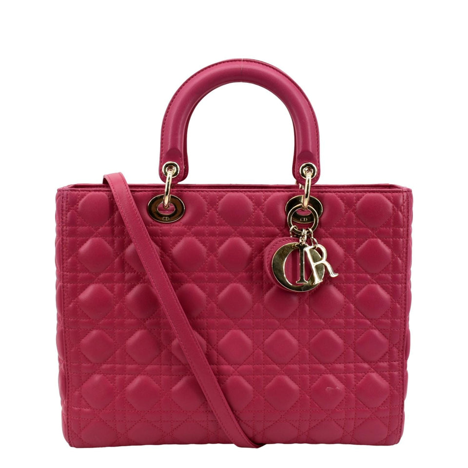 Christian Dior Large Lady Dior Cannage Lambskin Shoulder Bag Pink