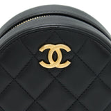 Chanel Pearl Round Clutch With Chain Calfskin Black