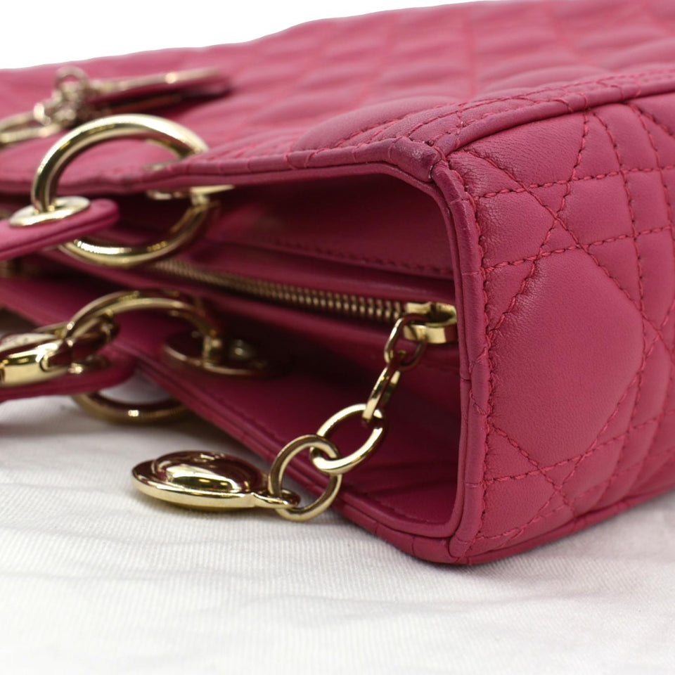 Christian Dior Large Lady Dior Cannage Lambskin Shoulder Bag Pink