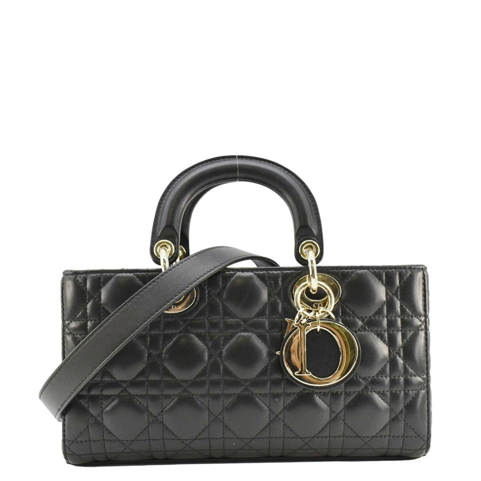 Christian Dior Lady D-Joy Medium Cannage Leather Shoulder Bag Black