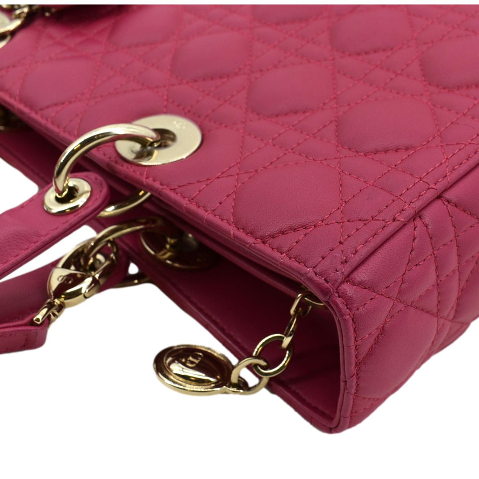 Christian Dior Large Lady Dior Cannage Lambskin Shoulder Bag Pink