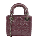 Christian Dior Mini Lady Dior Pearlescent Cannage Lambskin Shoulder Bag Dark Pink