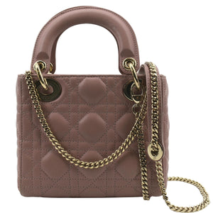 Christian Dior Mini Lady Dior Cannage Lambskin Leather Shoulder Bag Blush