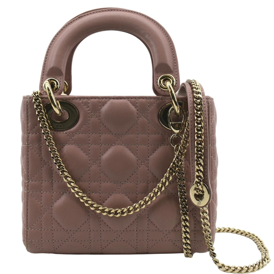Christian Dior Mini Lady Dior Cannage Lambskin Leather Shoulder Bag Blush