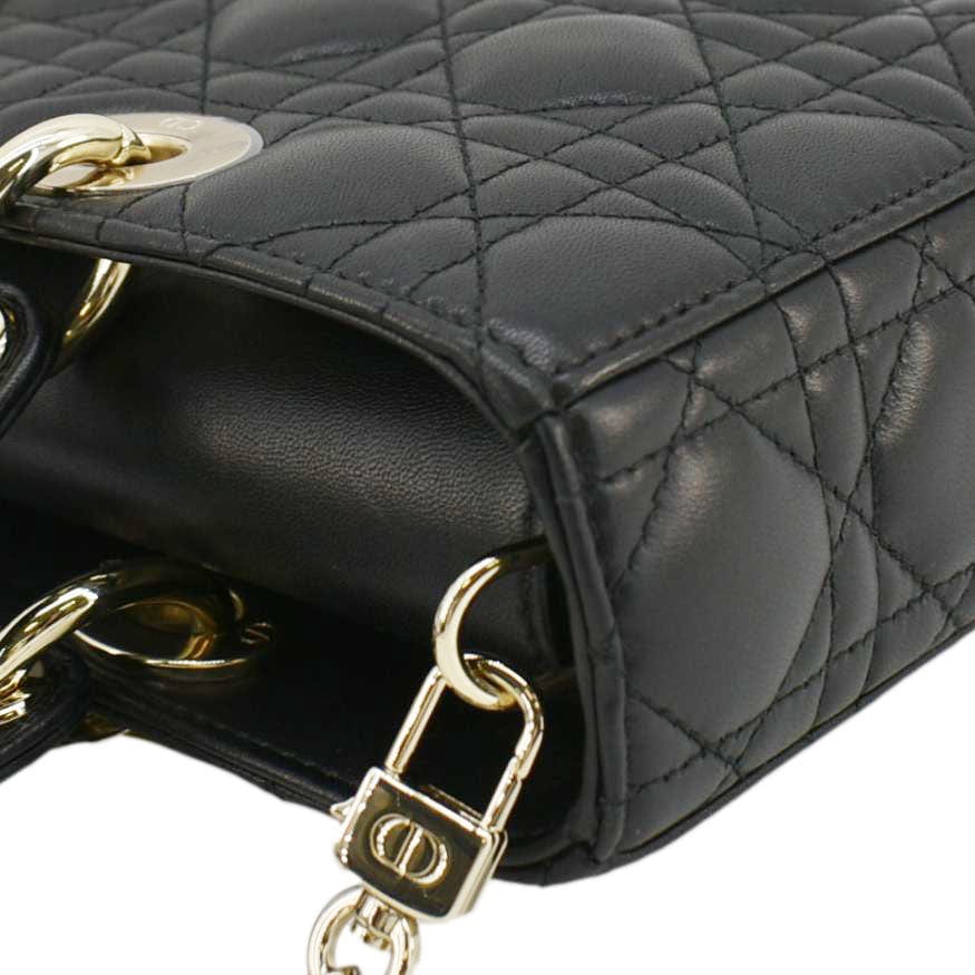 Christian Dior Lady D-Joy Medium Cannage Leather Shoulder Bag Black