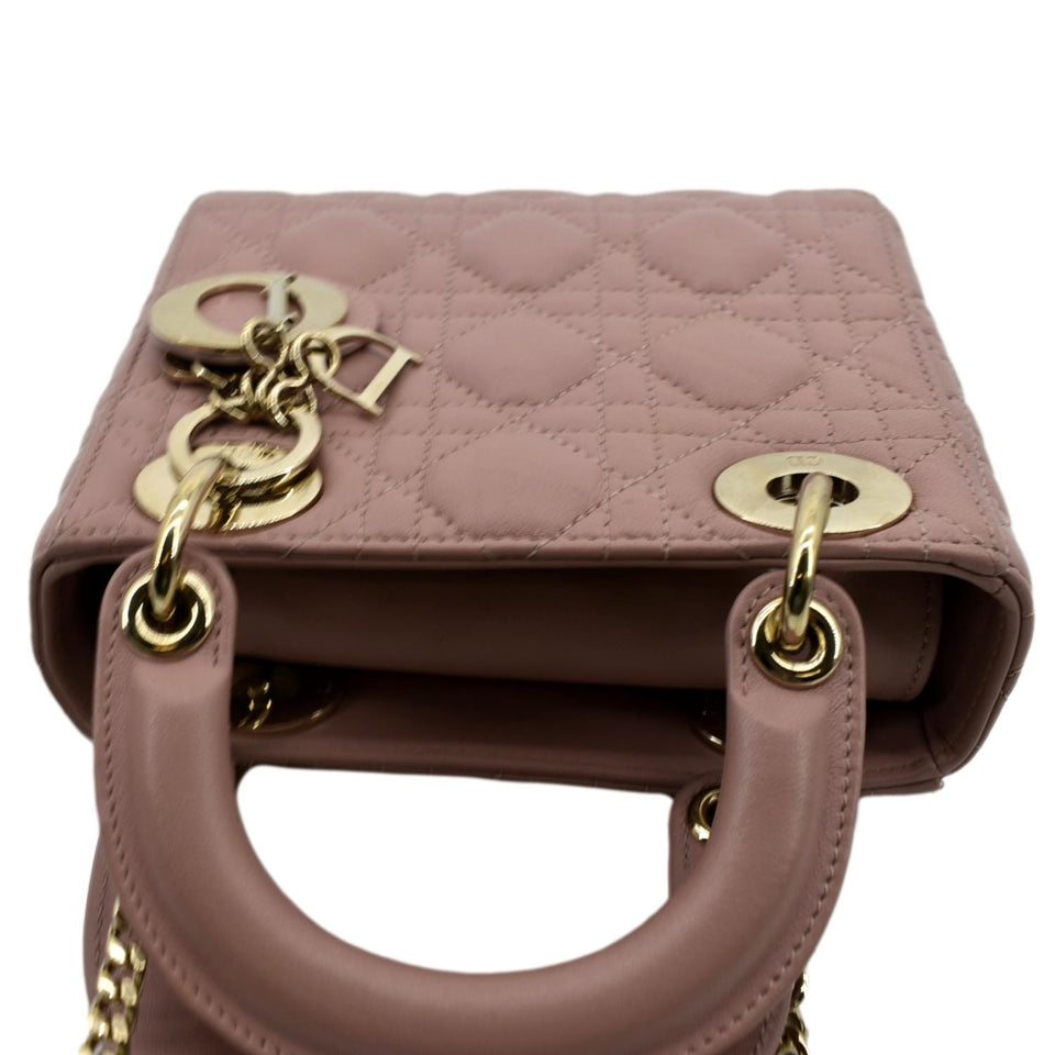 Christian Dior Mini Lady Dior Cannage Lambskin Leather Shoulder Bag Blush