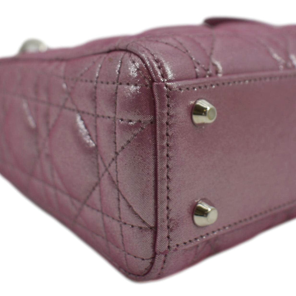 Christian Dior Mini Lady Dior Pearlescent Cannage Lambskin Shoulder Bag Dark Pink