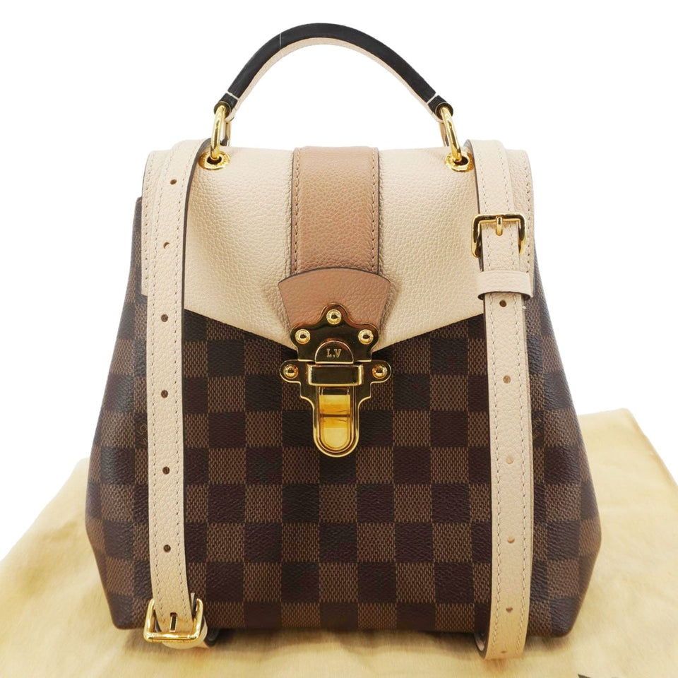Louis Vuitton Clapton Damier Ebene Backpack Bag Creme Beige