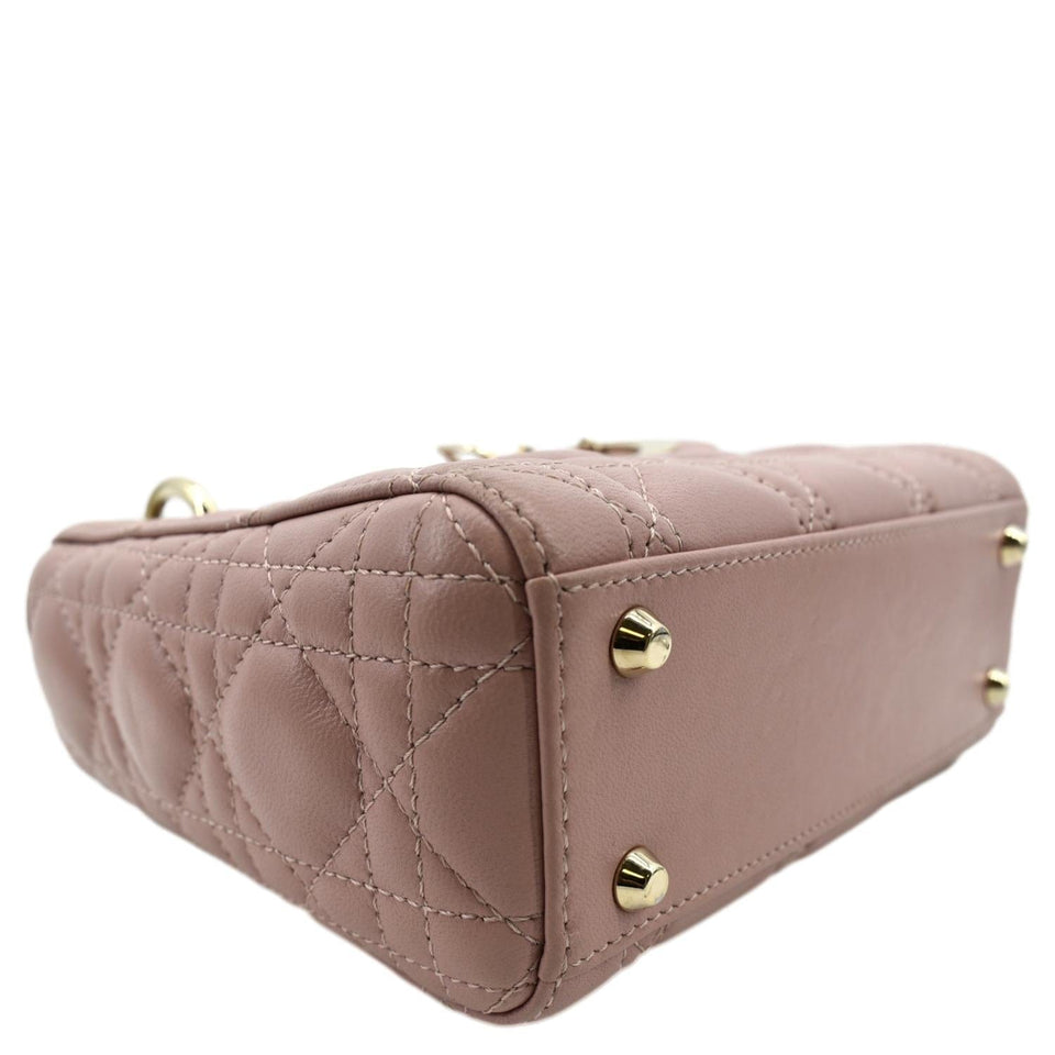 Christian Dior Mini Lady Dior Cannage Lambskin Leather Shoulder Bag Blush