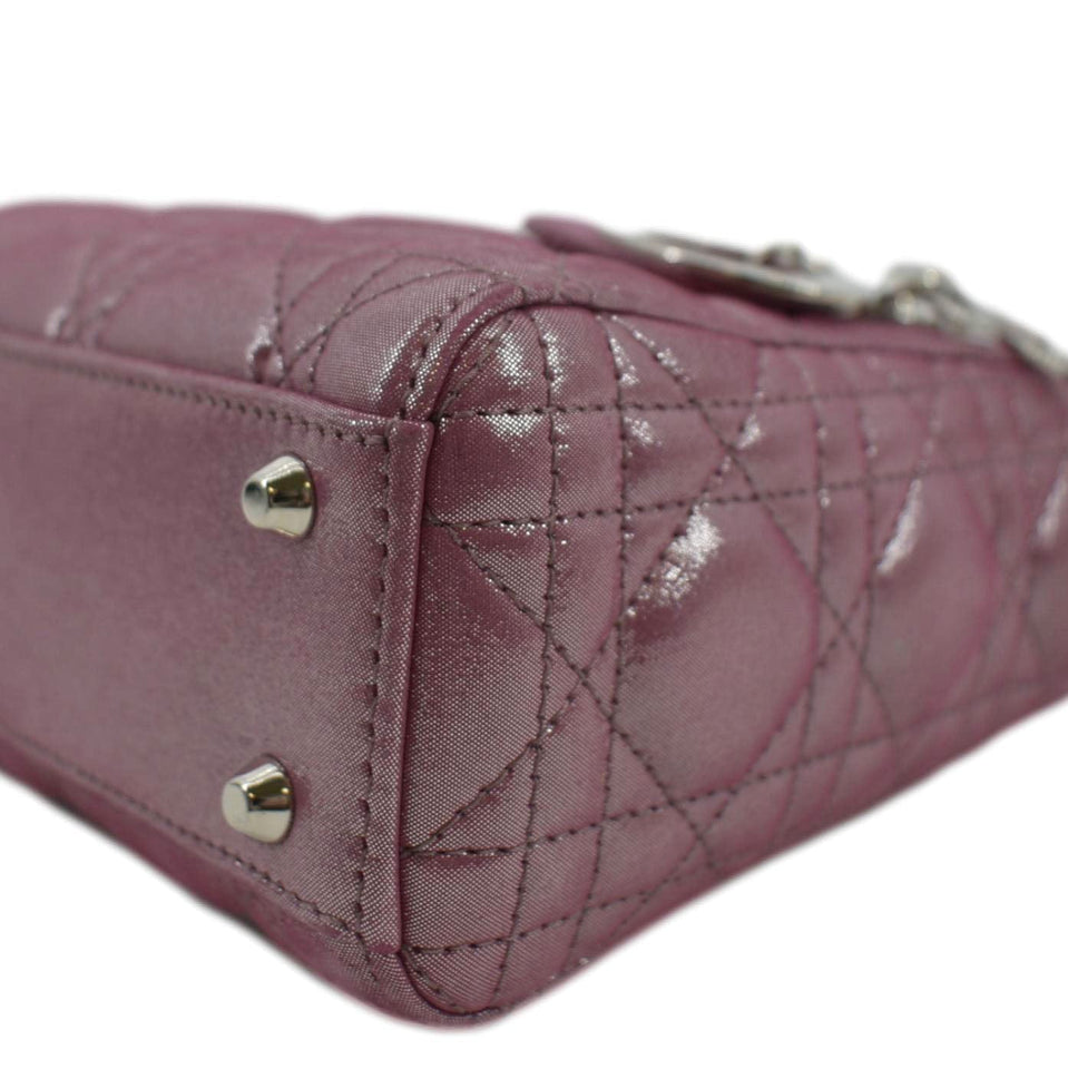 Christian Dior Mini Lady Dior Pearlescent Cannage Lambskin Shoulder Bag Dark Pink
