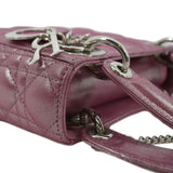 Christian Dior Mini Lady Dior Pearlescent Cannage Lambskin Shoulder Bag Dark Pink
