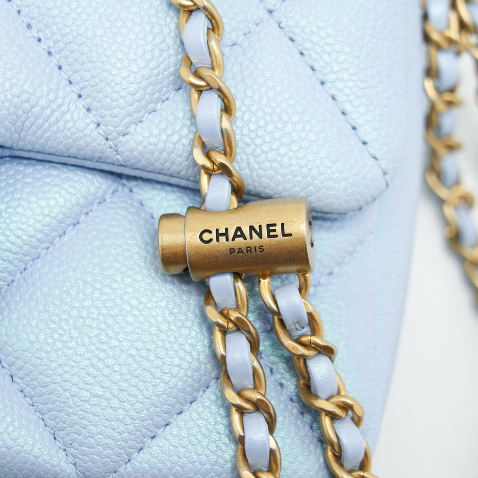 Chanel 21K My Perfect Mini Flap Bag Caviar Iridescent Light Blue